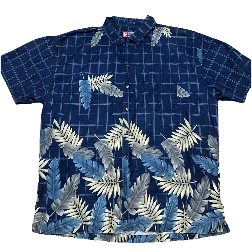 Chaps Ralph Lauren Button Up Floral Hawaiian Leaf Print Checkered, Mens XL